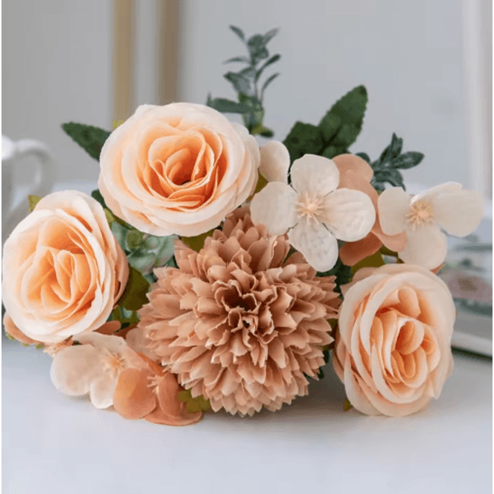 VintageBloom Silk Rose Bouquet Retro Peony Hydrangea Artificial Bridal Flower Arrangement 2