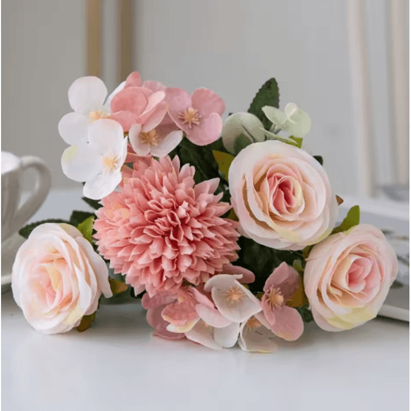 VintageBloom Silk Rose Bouquet Retro Peony Hydrangea Artificial Bridal Flower Arrangement 3