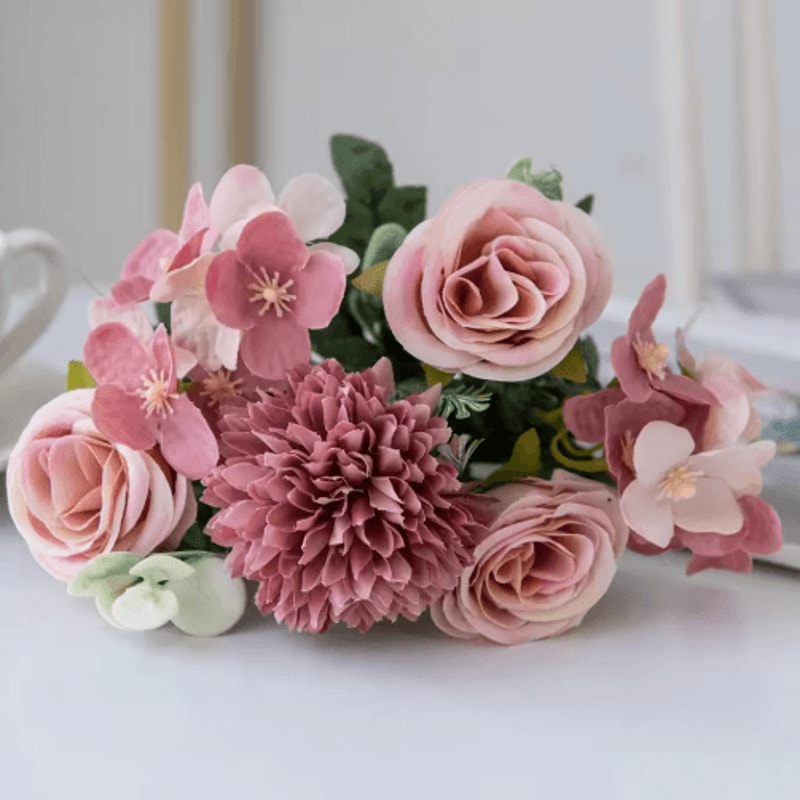 VintageBloom Silk Rose Bouquet Retro Peony Hydrangea Artificial Bridal Flower Arrangement 4