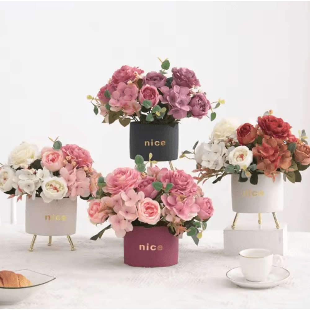 VintageBloom Silk Rose Bouquet Retro Peony Hydrangea Artificial Bridal Flower Arrangement 14