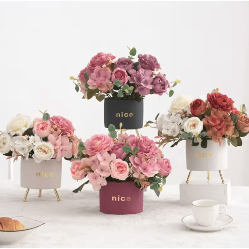 VintageBloom Silk Rose Bouquet Retro Peony Hydrangea Artificial Bridal Flower Arrangement 14