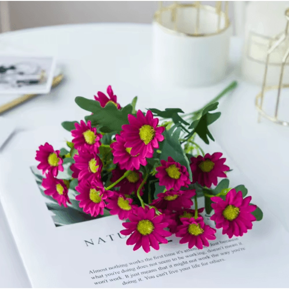 AutumnBloom 21Head Silk Daisy Bouquet Artificial Floral Decor For Home Wedding 3