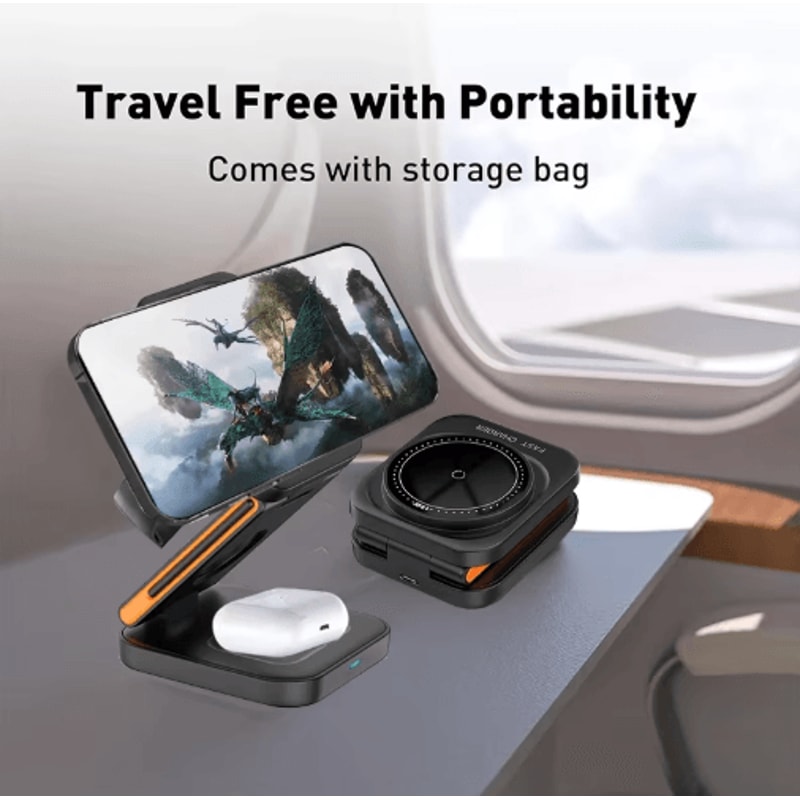 PowerFold 3in1 MagSafe Charging Station Foldable Wireless Charger For IPhone Apple Watch AirPods 9