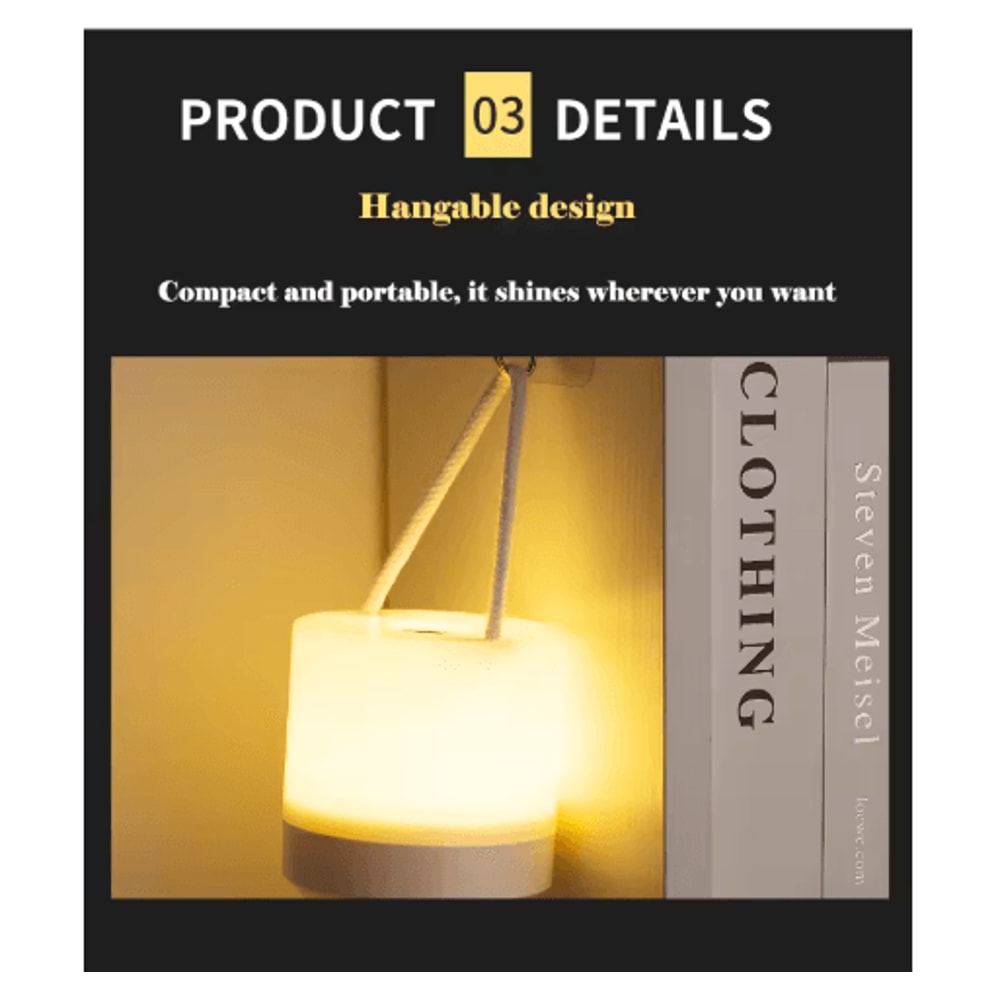 GlowEase USB Rechargeable Desk Lamp Touch Control 3Color Dimmable Portable Night Light 4