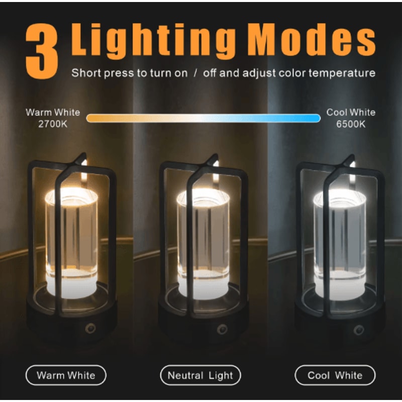 GGbingo Cordless LED Table Lamp Rechargeable Portable Desk Bedside Light 8