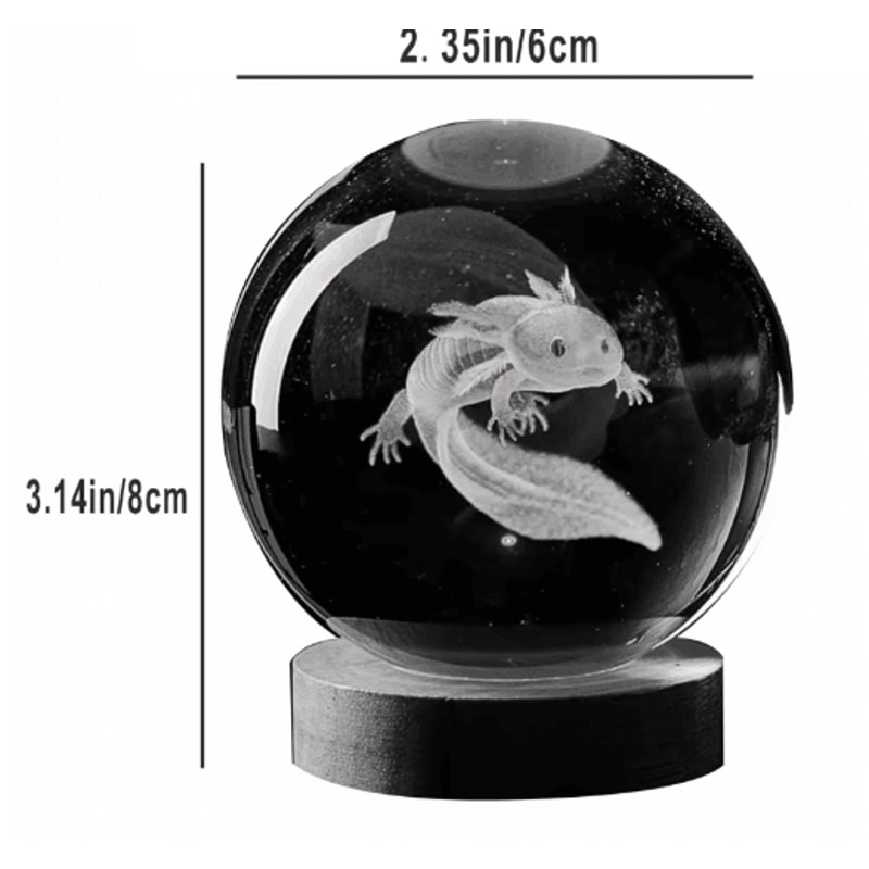 3D Axolotl Crystal Ball Night Light Laser Engraved Decorative LED Lamp 1