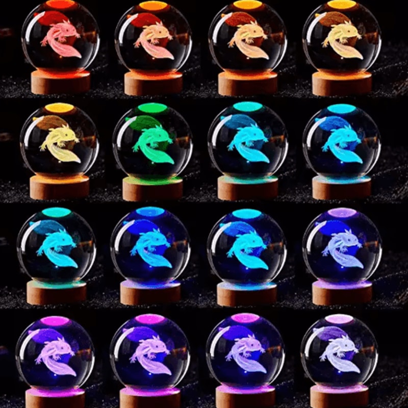 3D Axolotl Crystal Ball Night Light Laser Engraved Decorative LED Lamp 2