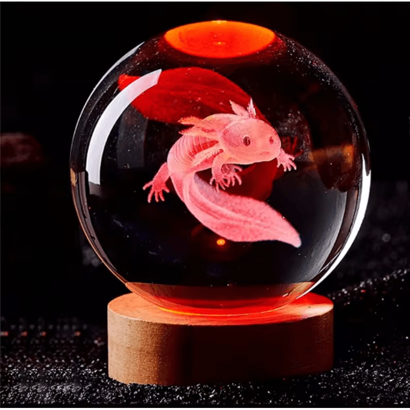 3D Axolotl Crystal Ball Night Light Laser Engraved Decorative LED Lamp 5