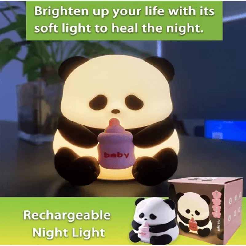 Cute Silicone Panda Night Light Rechargeable Kawaii Animal LED Lamp 2