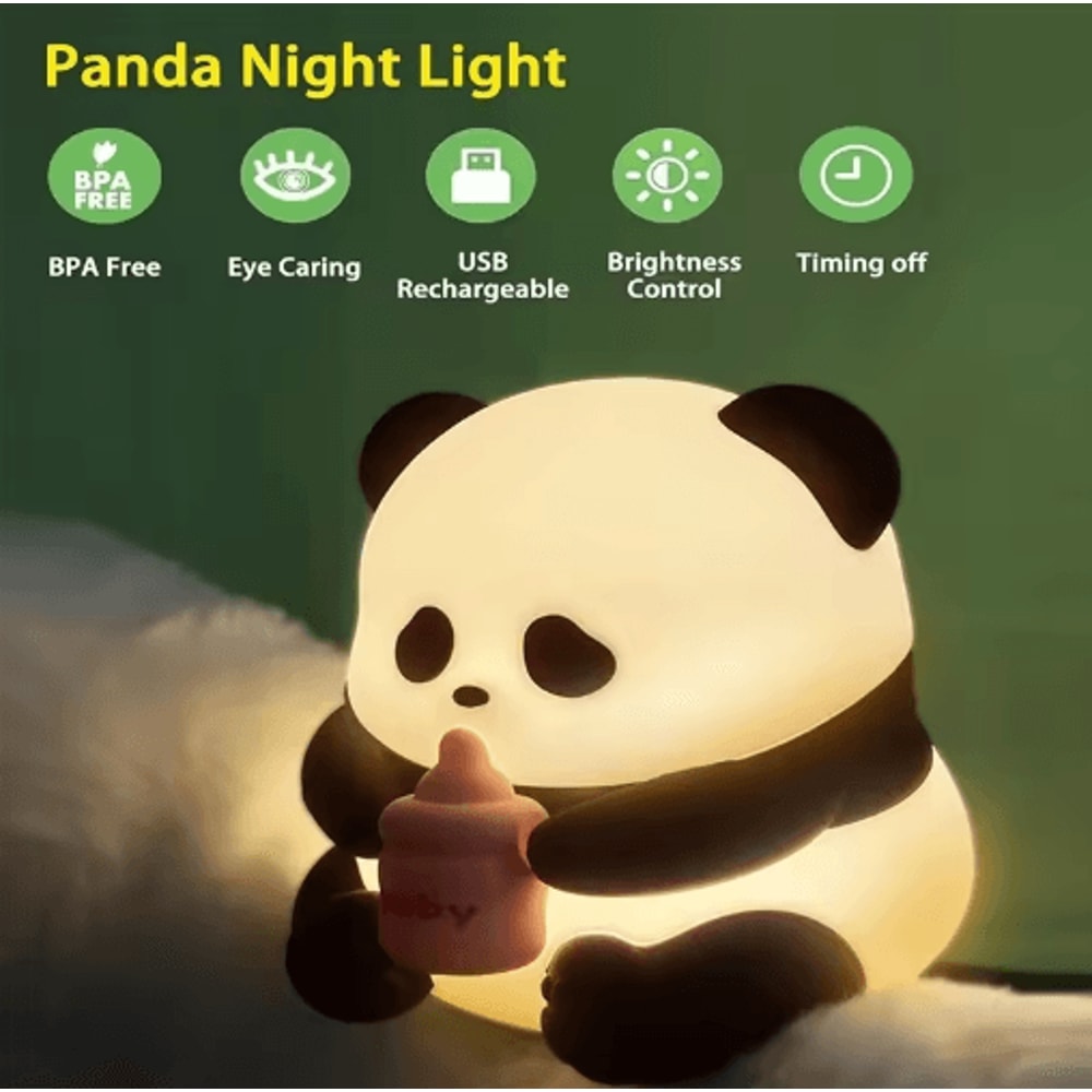 Cute Silicone Panda Night Light Rechargeable Kawaii Animal LED Lamp 3