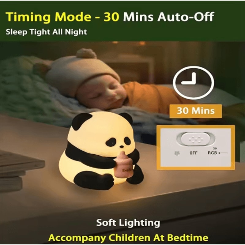 Cute Silicone Panda Night Light Rechargeable Kawaii Animal LED Lamp 4