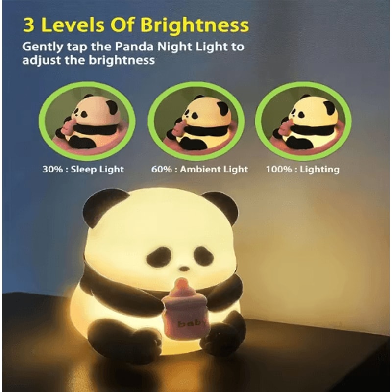 Cute Silicone Panda Night Light Rechargeable Kawaii Animal LED Lamp 6