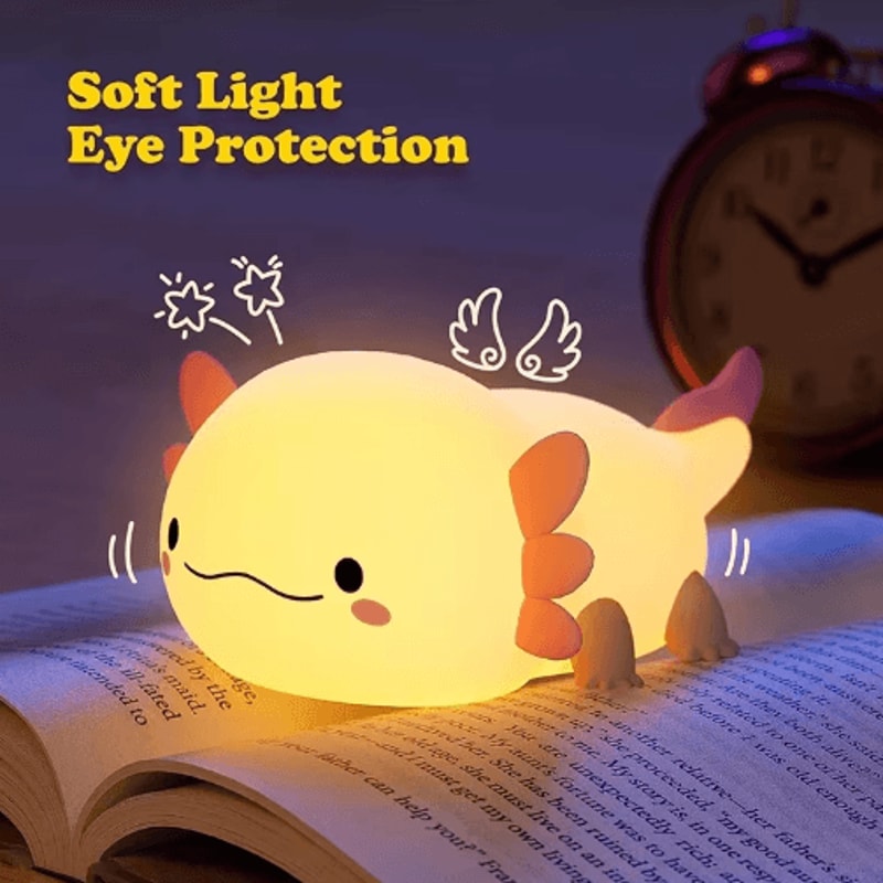 Cute Axolotl Silicone Night Light Touch Control Rechargeable Nursery Lamp 3