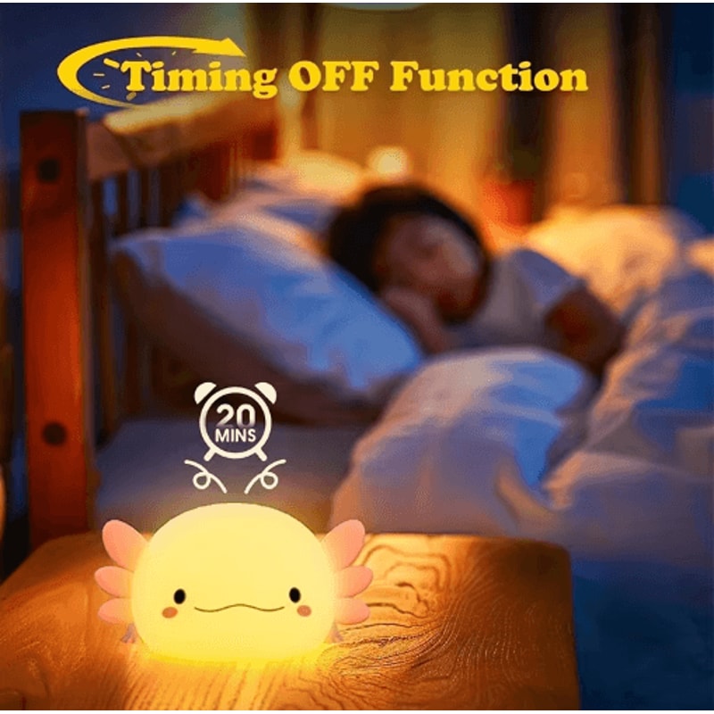 Cute Axolotl Silicone Night Light Touch Control Rechargeable Nursery Lamp 4