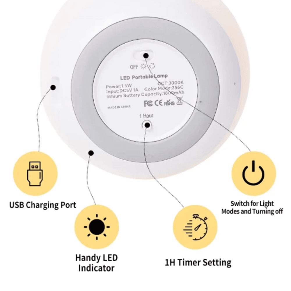Portable RGB Egg Shape Night Light USB Rechargeable Touch Dimmable Ambient Lamp 8