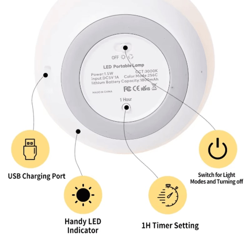 Portable RGB Egg Shape Night Light USB Rechargeable Touch Dimmable Ambient Lamp 8