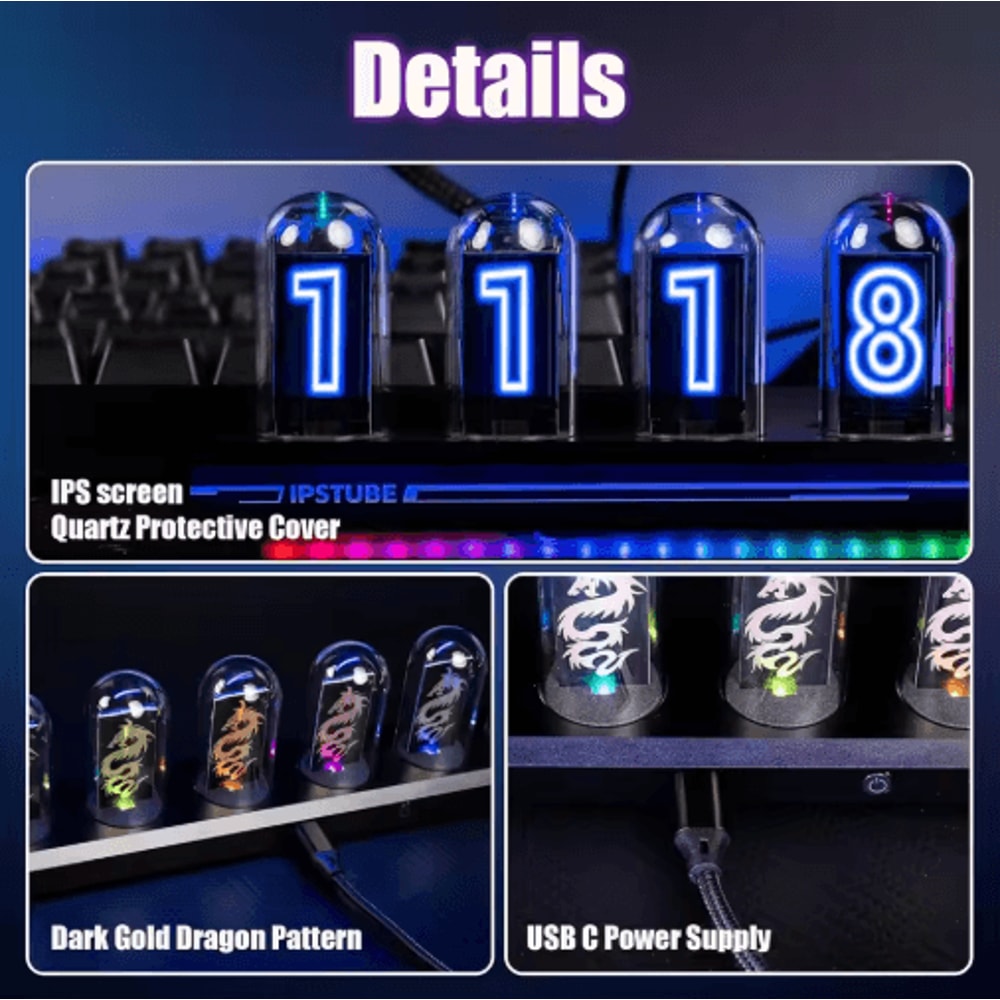 DIY Nixie Tube Clock Kit IPS Display AppControlled Digital Desk Clock 6