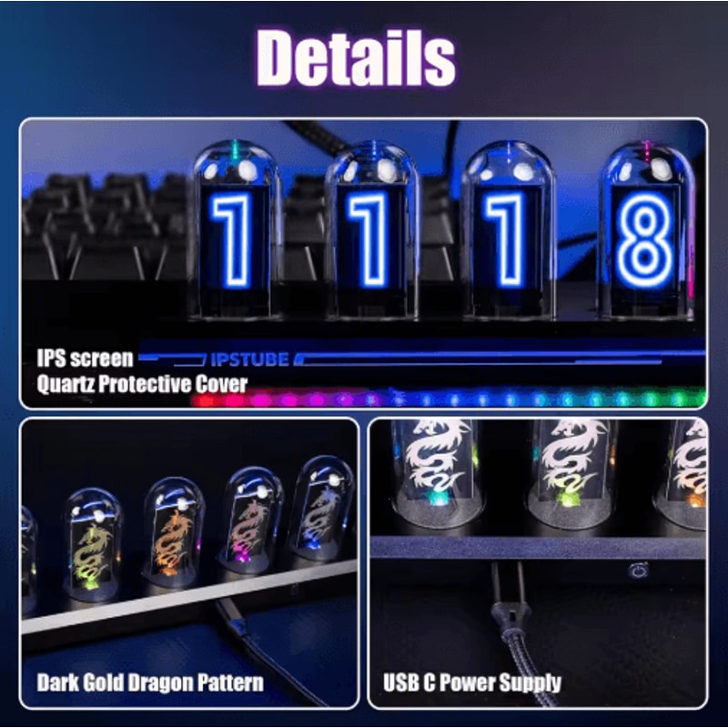 DIY Nixie Tube Clock Kit IPS Display AppControlled Digital Desk Clock 6