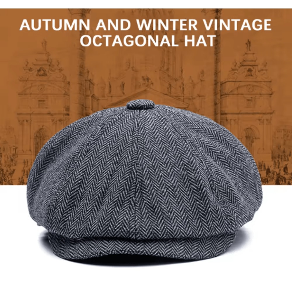 Vintage Newsboy Cap Classic Wool Octagonal Retro British Flat Hat 5