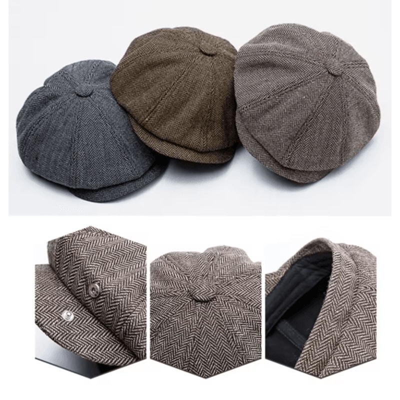 Vintage Newsboy Cap Classic Wool Octagonal Retro British Flat Hat 0