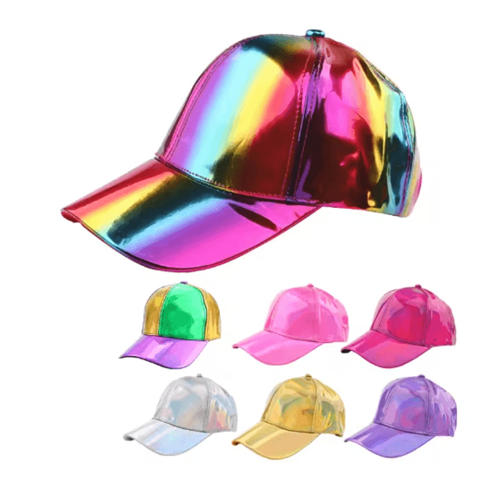 Holographic Rainbow Color Changing Baseball Cap Laser PU Snapback Party Hat 0