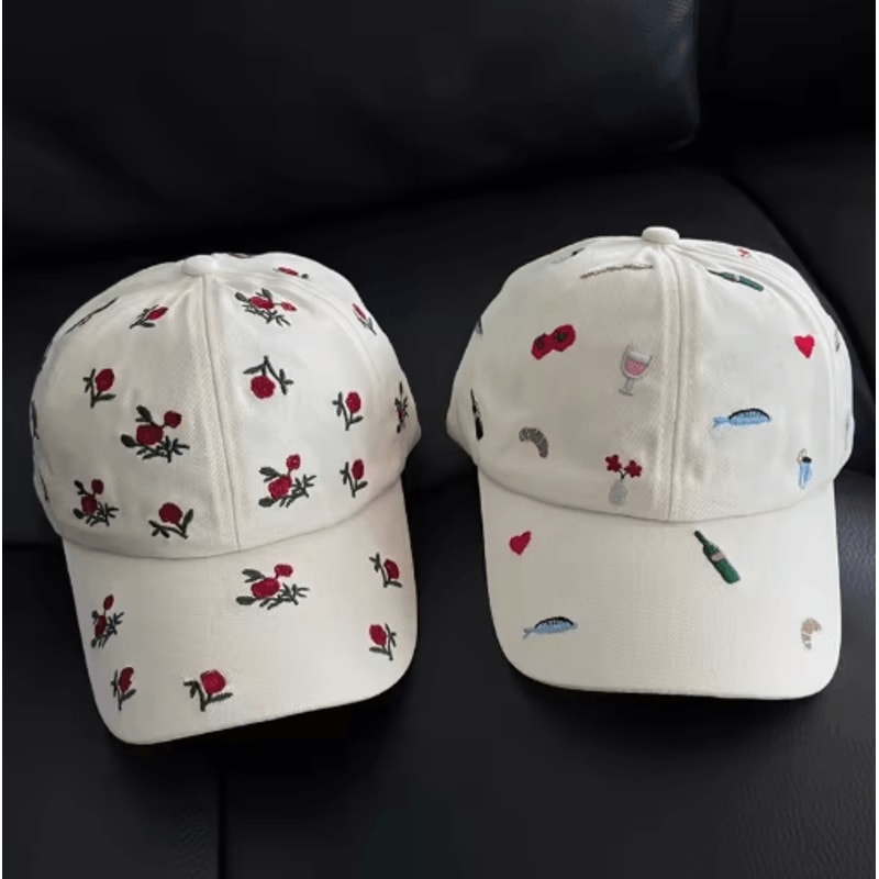 Y2K Rose Embroidered Baseball Cap Casual Summer Sun Hat 0