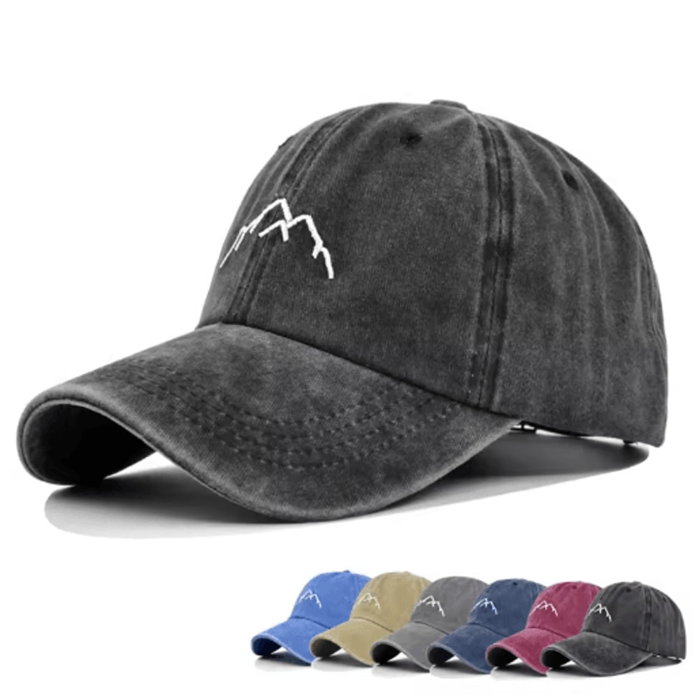 Retro Washed Cotton Mountain Embroidery Baseball Cap Adjustable Unisex Streetwear Hat 0