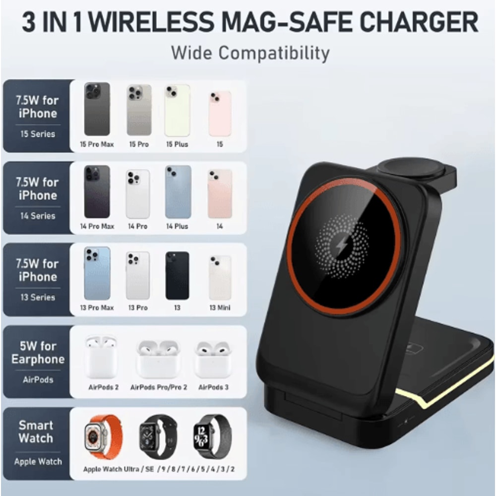 3in1 MagSafe Magnetic Foldable Wireless Charging Stand For IPhone Apple Watch AirPods 5