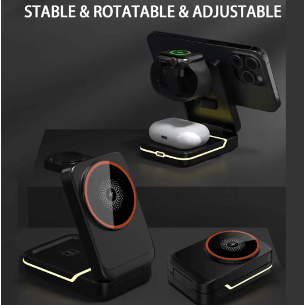 3in1 MagSafe Magnetic Foldable Wireless Charging Stand For IPhone Apple Watch AirPods 9