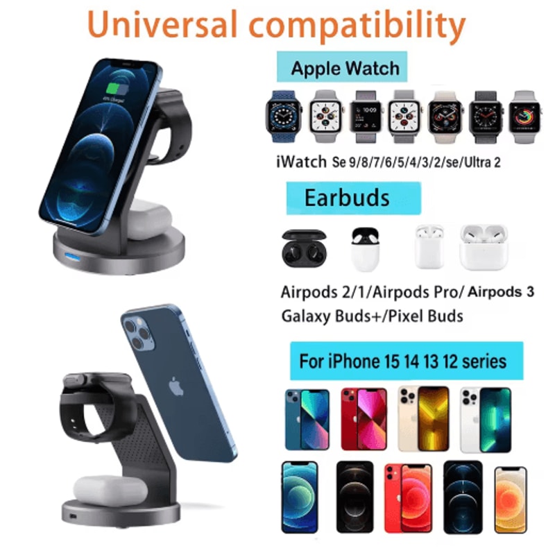 3in1 MagSafe Magnetic Wireless Charging Stand Fast Charging Station For IPhone Apple Watch AirPod 2