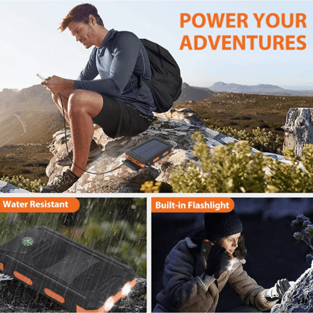 20000mAh Solar Power Bank Waterproof Portable Solar Charger With Dual USB LED Flashlight 3