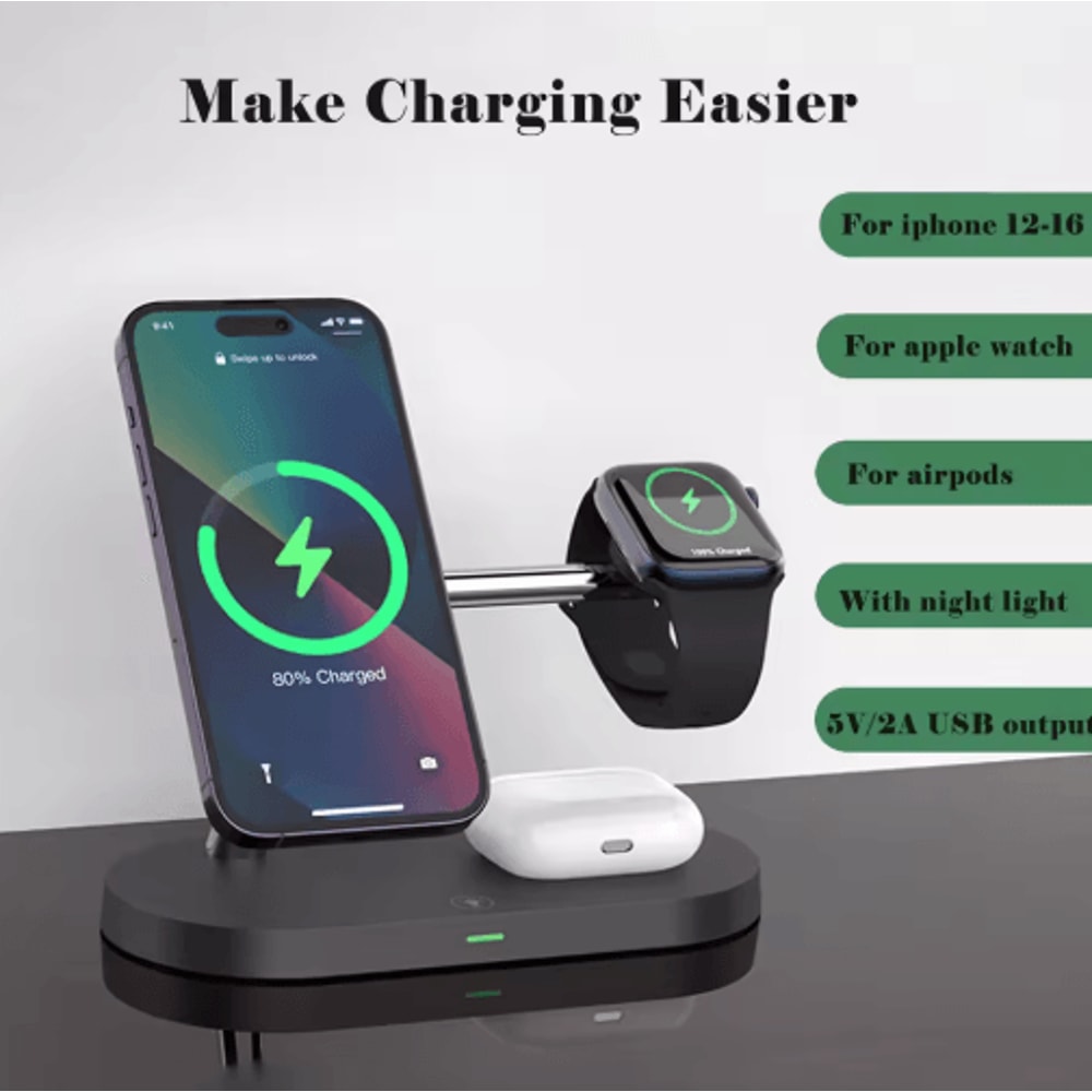 3in1 Magnetic Wireless Charging Station Fast MagSafe Stand For IPhone Apple Watch AirPods 0