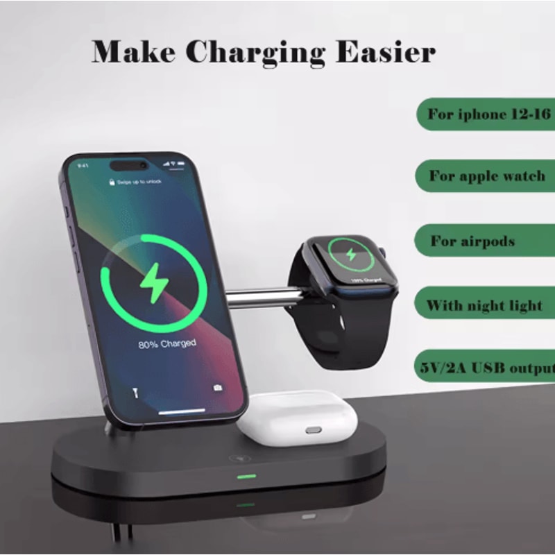 3in1 Magnetic Wireless Charging Station Fast MagSafe Stand For IPhone Apple Watch AirPods 0