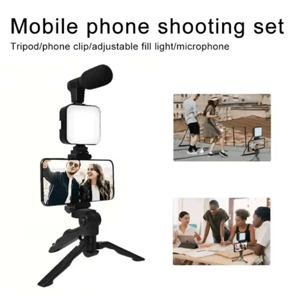 AllinOne Smartphone Vlogging Kit Tripod Microphone LED Light Starter Set 4
