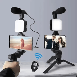 all-in-one smartphone vlogging kit – tripod, microphone & led light starter set