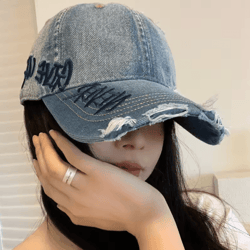 vintage washed ripped denim baseball cap – unisex hip hop snapback hat