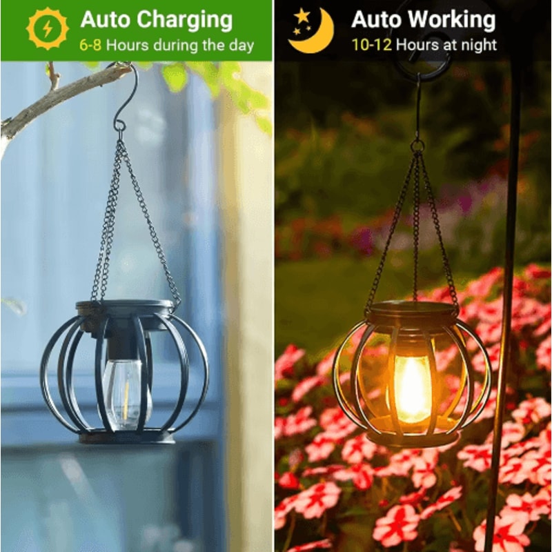 IronArt Hanging Solar Garden Lantern Waterproof Dusk To Dawn Outdoor Light With Chain 6