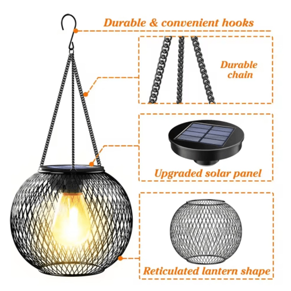 IronArt Hanging Solar Garden Lantern Waterproof Dusk To Dawn Outdoor Light With Chain 7