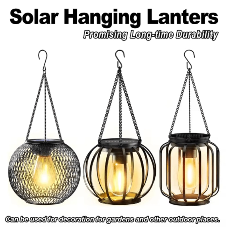 IronArt Hanging Solar Garden Lantern Waterproof Dusk To Dawn Outdoor Light With Chain 0