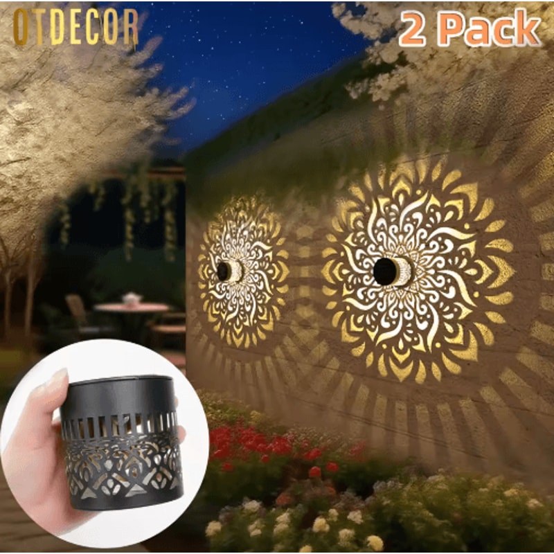 2PCS Metal Solar Wall Lantern Lights Waterproof Outdoor Fence Garden Wall Lights 2