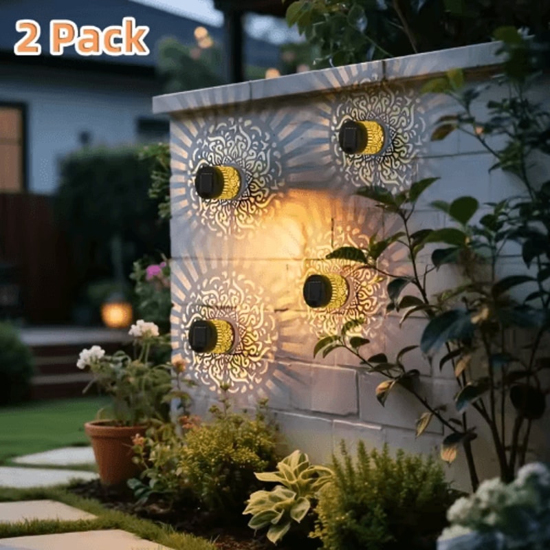 2PCS Metal Solar Wall Lantern Lights Waterproof Outdoor Fence Garden Wall Lights 4