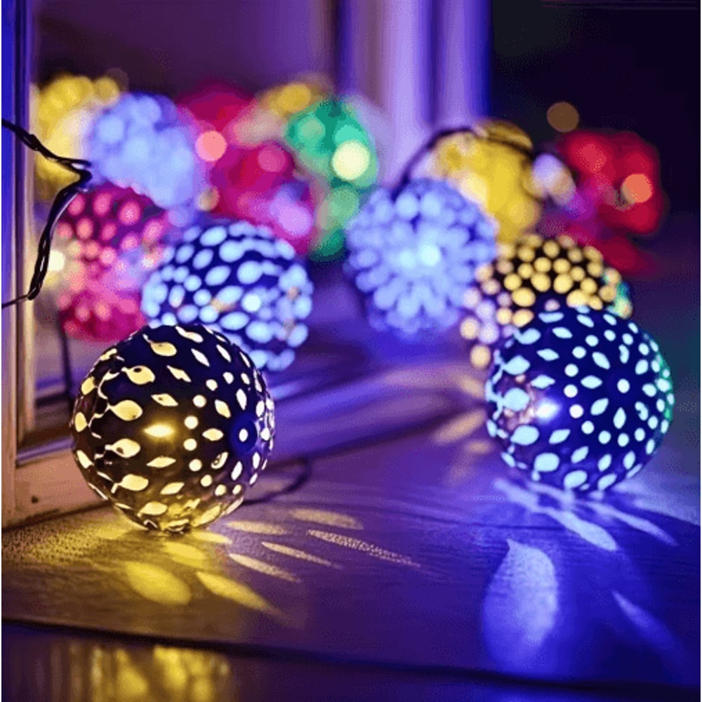 Moroccan Globe Solar String Lights Colorful Outdoor Fairy Lights For Garden Patio 5