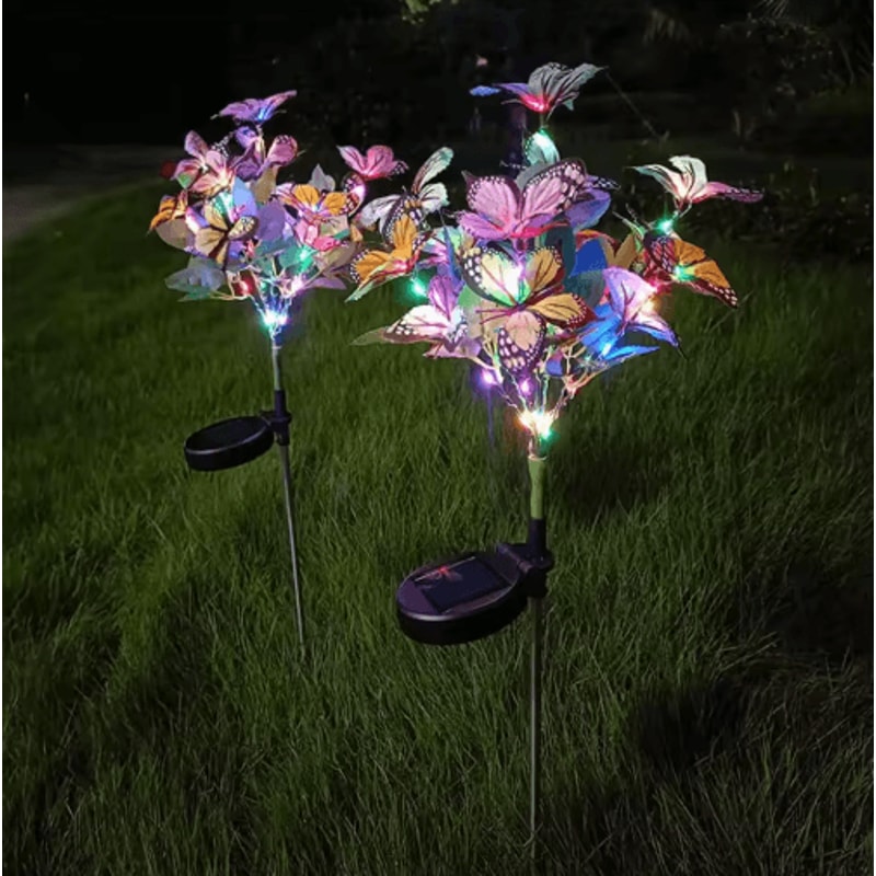 Butterfly Flower Solar Garden Stake Lights Waterproof LED Outdoor Pathway Decor 2