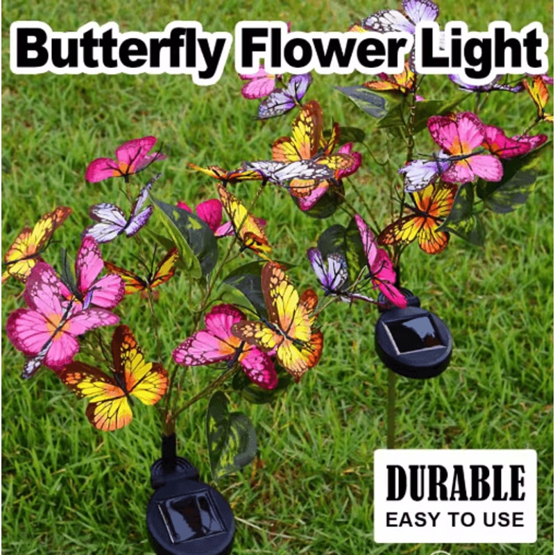Butterfly Flower Solar Garden Stake Lights Waterproof LED Outdoor Pathway Decor 0