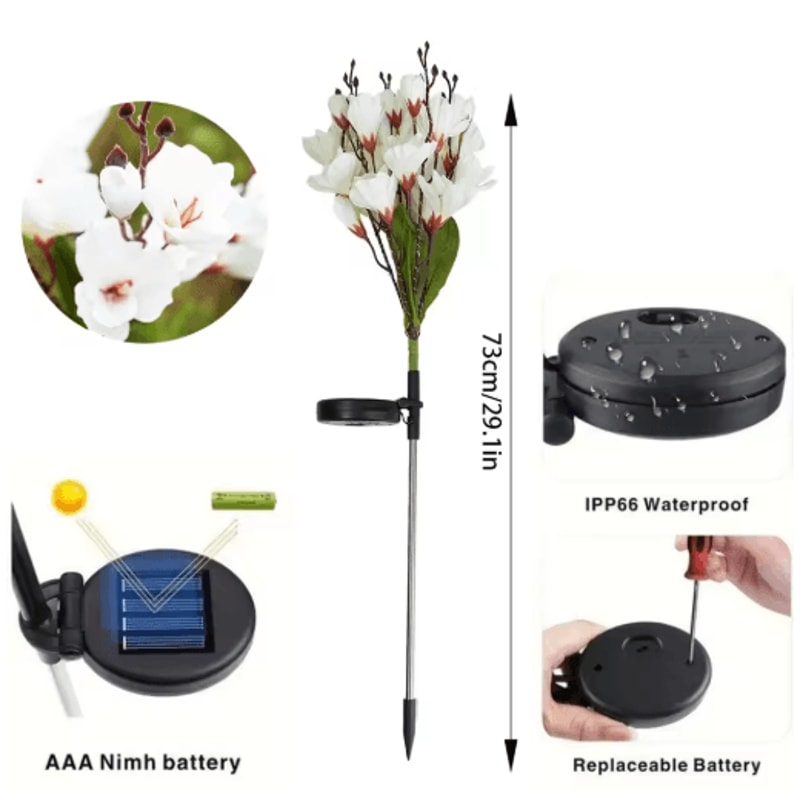 Solar Magnolia Flower Garden Lights Waterproof LED Outdoor Holiday Decor 4