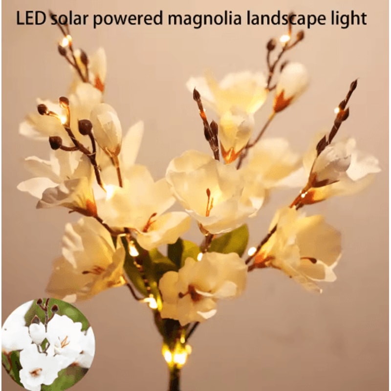 Solar Magnolia Flower Garden Lights Waterproof LED Outdoor Holiday Decor 0