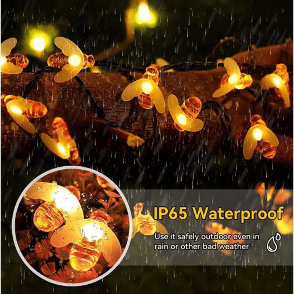 Cute Bee Solar String Lights 20 LED Outdoor Fairy Lights For Garden Party Decor 7