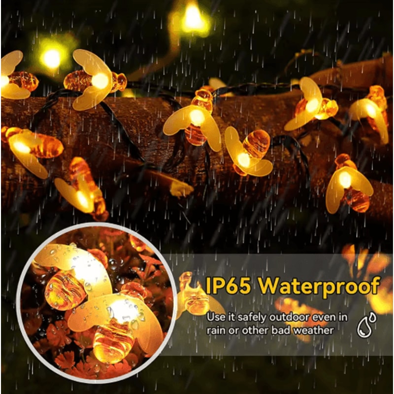 Cute Bee Solar String Lights 20 LED Outdoor Fairy Lights For Garden Party Decor 7