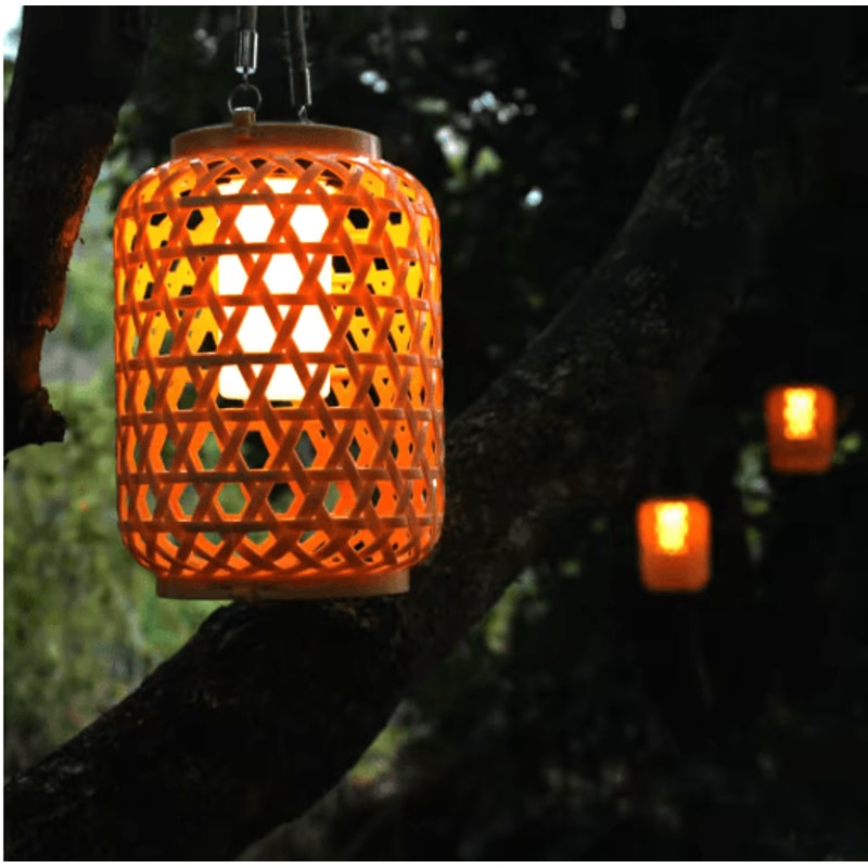 Solar Bamboo Style Rattan Lantern Waterproof Outdoor Garden Hanging Light 3