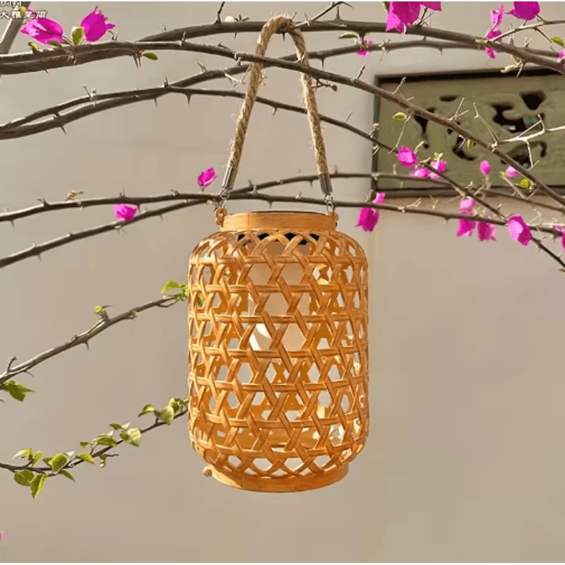 Solar Bamboo Style Rattan Lantern Waterproof Outdoor Garden Hanging Light 4